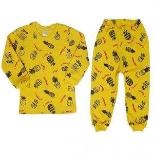 Unisex Çocuk Sarı Ananas Baskılı Pijama Takımı
