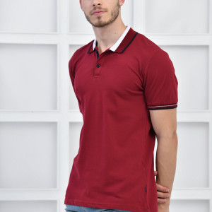 Bordo Erkek Polo Yaka Modern Kesim Pike Kumaş T-shirt F5429