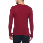 Erkek Bordo Slim Fit V Yaka Penye Uzun Kol T-shirt