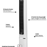 Vega Bakır Motorlu Hız Ve Zaman Ayarlı Salınımlı Uzaktan Kumandalı Kule Tipi Vantilatör