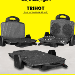 Trihot 3 In 1 Granit Çıkarılabilir Plakalı Waffle Izgara Tost Makinesi 6 Dilim Siyah