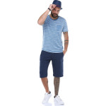 Erkek Mavi Cepli Bisiklet Yaka Çizgili Slim Fit Kısa Kollu T-shirt F023