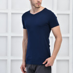 Lacivert Erkek V Yaka Basıc Likralı T-shirt F5123