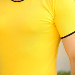 Erkek Sarı Likralıbisiklet Yaka Biyeli Modern Kesim Kısa Kollu T-shirt F51531