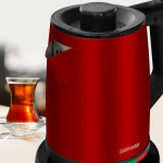 Teachef Mat Kırmızı 2200 Watt Paslanmaz Çelik Damlatmayan Tasarım Çelik Çay Makinesi Ve Su Isıtıcısı