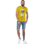 Erkek Hardal Bisiklet Yaka Baskılı Modern Kesim Kısa Kollu T-shirt F5169