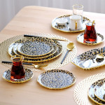 Leopard Salmon Gilded Gold 33 Pieces Cake Tea Service Catering Set For 6 People