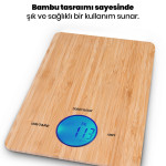 Greenbambu Geniş Led Ekranlı Dijital Hassas 1gr-5kg Bambu Mutfak Tartısı Terazisi