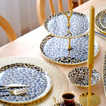 Leopard Salmon Gilded Gold 33 Pieces Cake Tea Service Catering Set For 6 People