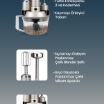 Elenamax Silver 1000 Watt Hız Ayarlı %100 Bakır Motor 5 In 1 Mutfak Robotu Multi Blender Seti
