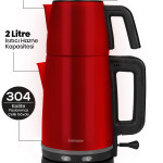 Joy Tea Kırmızı 2200 Watt Paslanmaz Çelik Çay Makinesi Ve Su Isıtıcısı