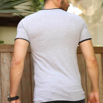 Erkek Gri Likralı Bisiklet Yaka Biyeli Modern Kesim Kısa Kollu T-shirt F51531