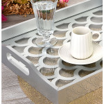 Silver Lacquered Tray with Luxury Decor with Wooden Glass- Drip