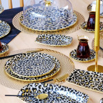 Leopard Salmon Gilded Gold 33 Pieces Cake Tea Service Catering Set For 6 People