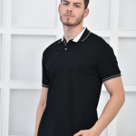 Siyah Erkek Polo Yaka Modern Kesim Pike Kumaş T-shirt F5429