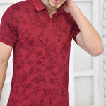 Bordo Erkek Desenli Pike Polo Yaka Slim Fit T-shirt F51603