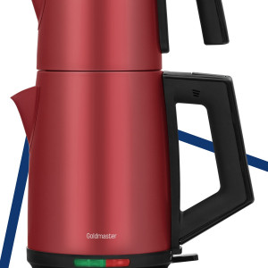 Akasya Vişne Kırmızı Xl 2200 Watt Patentli Damlatmayan Tasarımı Çelik Çay Makinesi Ve Su Isıtıcısı