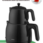 Fulya Siyah 30 Bardaklık Geniş Kapasiteli 2200 Watt Paslanmaz Çelik Çay Makinesi Ve Su Isıtıcısı