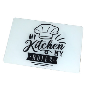 Glass Cutting Board 20x30 - My Rules My Kitchen White