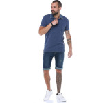Erkeke Lacivert Polo Denim Yaka Nakışlı Pike Slim Fit T-shirt F559