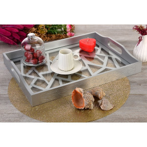 Silver Lacquered Tray with Luxury Decor with Wooden Glass- Spider