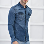 Mavi Erkek Denim Yıkamalı Taşlamalı Cepli Slim Fit Gömlek F6155