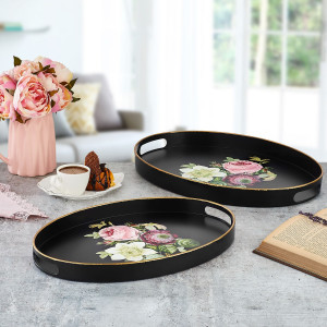 Black Edition Authentic Oval Gilded Rose Tray