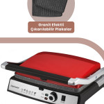 Gralux Kırmızı Paslanmaz Çelik 2000 Watt Granit Çıkarılabilir Plakalı Tost Ve Izgara Makinesi