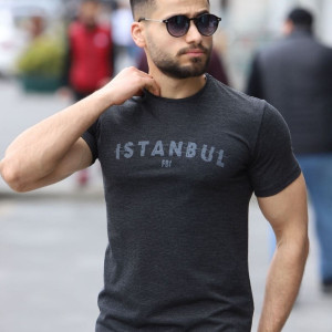 Istanbul Baskılı Bisiklet Yaka Erkek Siyah T-shirt 5502