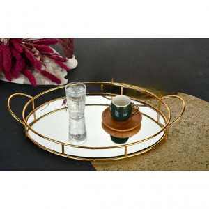 Decorative Oval Mirrored Metal Promise, Engagement, Presentation Tray 43x25
