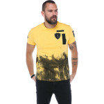 Erkek Hardal Bisiklet Yaka Baskılı Armalı Slim Fit Kısa Kollu T-shirt F5194