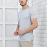 Beyaz Erkek Bisiklet Yaka Ince Çizgili Likralı Slim Fit T-shirt F5432