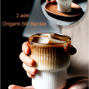 2 Li Origami Stil Şeffaf Çizgili Cam Bardak Kokteyl Meşrubat Çay Kahve Soğuk Sıcak Sunum Bardağı