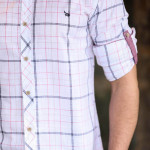 Erkek Lacivert Keten Düğmeli Yaka Slim Fit Katlanabilir Kol Gömlek F5215