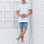 Beyaz Erkek Polo Yaka Modern Kesim Pike Kumaş T-shirt F5429