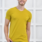 Hardal Erkek V Yaka Basıc Likralı Slim Fit T-shirt F5173