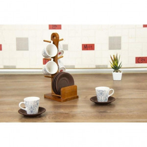 6 Person Cup Set With Bamboo Strap - Floral Motif