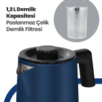 Akasya Ege Mavisi Xl 2200 Watt Patentli Damlatmayan Tasarımı Çelik Çay Makinesi Ve Su Isıtıcısı