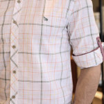 Erkek Haki Keten Düğmeli Yaka Slim Fit Katlanabilir Kol Gömlek F5215