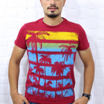 5193 Erkek Desenli Bisiklet Yaka Bordo T-shirt