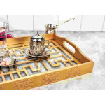 Gold Lacquered Tray with Luxury Decor with Wooden Glass- Labyrinth