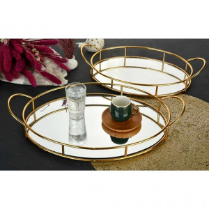 Decorative Oval Mirrored Metal, Promise Engagement, Presentation Tray 36x20