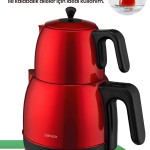 Fulya Kırmızı 30 Bardaklık Geniş Kapasiteli 2200 Watt Paslanmaz Çelik Çay Makinesi Ve Su Isıtıcısı
