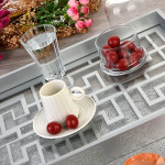 Silver Lacquered Tray with Luxury Decor with Wooden Glass- Labyrinth