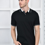 Siyah Erkek Polo Yaka Modern Kesim Pike Kumaş T-shirt F5429