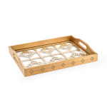 Gold Lacquered Tray with Luxury Decor with Wooden Glass- Motif