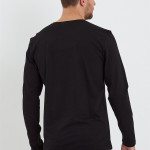 Erkek Siyah Slim Fit Bisiklet Yaka Penye Uzun Kol T-shirt 5377