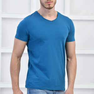 Petrol Erkek V Yaka Basıc Likralı Slim Fit T-shirt F5173