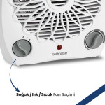 Sahra Beyaz 2000 Watt Isıya Dayanıklı Sıcak Ilık Soğuk Devrilme Emniyetli Isıtıcı Fan