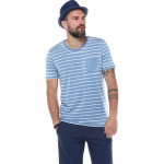 Erkek Mavi Cepli Bisiklet Yaka Çizgili Slim Fit Kısa Kollu T-shirt F023